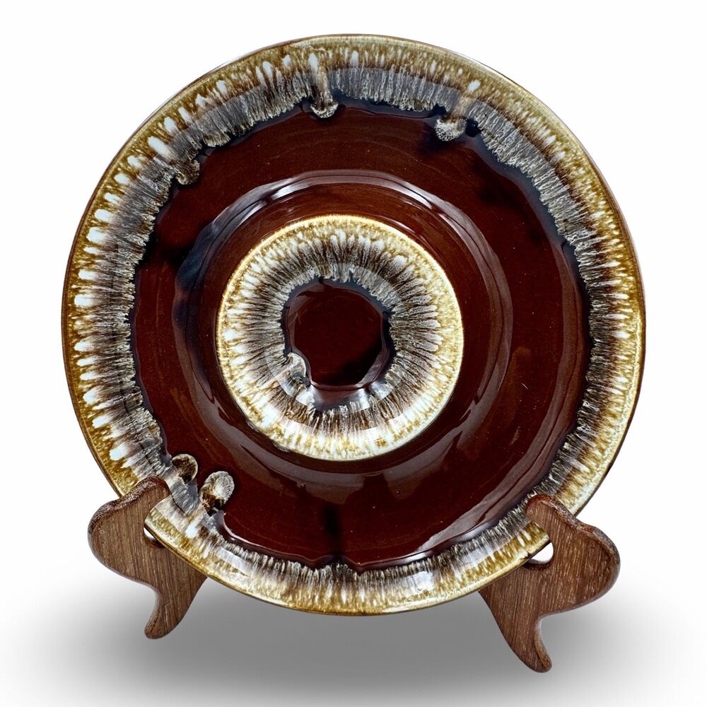 Kathy Kale Brown Drip Glaze Pottery Chip and Dip Bowl